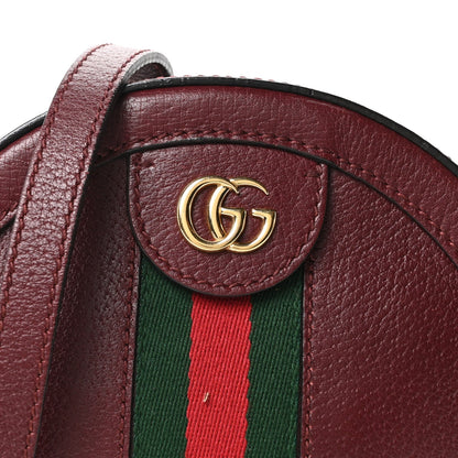 Soft Textured Calfskin Web Mini Ophidia Round Shoulder Bag Vintage Bordeaux
