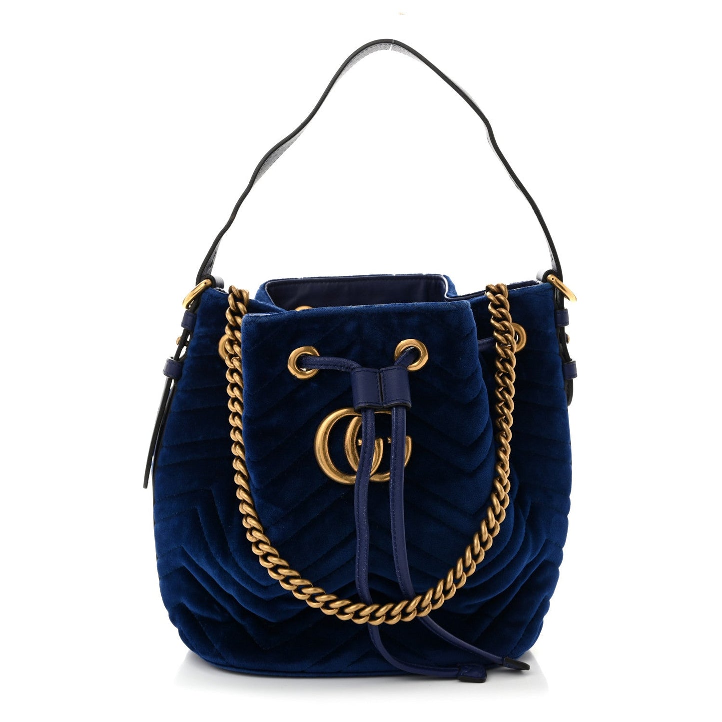 Velvet Matelasse GG Marmont Bucket Bag Cobalt Blue