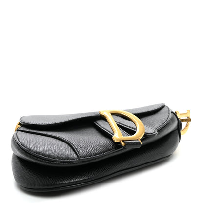 Grained Calfskin Mini Saddle Bag Black
