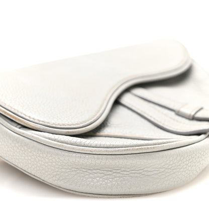Grained Calfskin Mens Mini Saddle Bag Gray