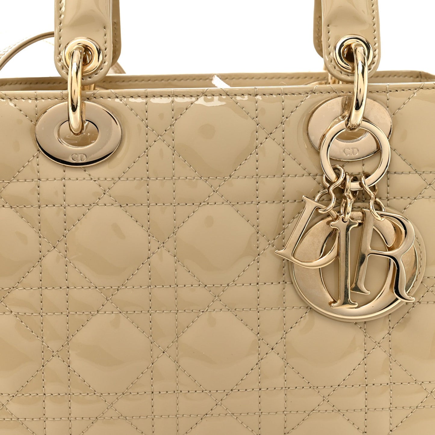 Patent Cannage Small Lady Dior Beige