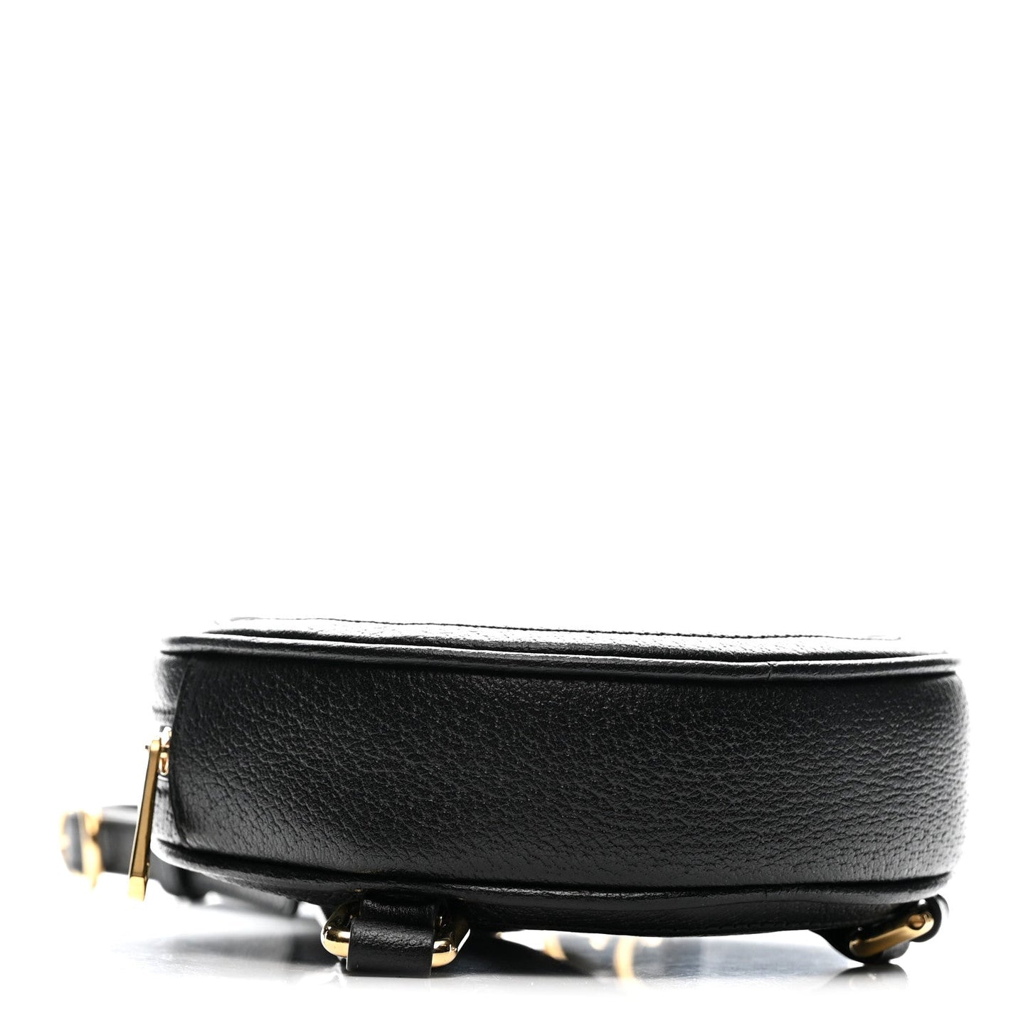 Grained Calfskin Web Mini Ophidia Round Shoulder Bag Black