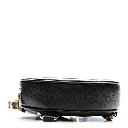 Grained Calfskin Web Mini Ophidia Round Shoulder Bag Black