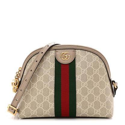 GG Supreme Monogram Textured Dollar Calfskin Web Small Ophidia Dome Shoulder Beige Mystic White Oatmeal