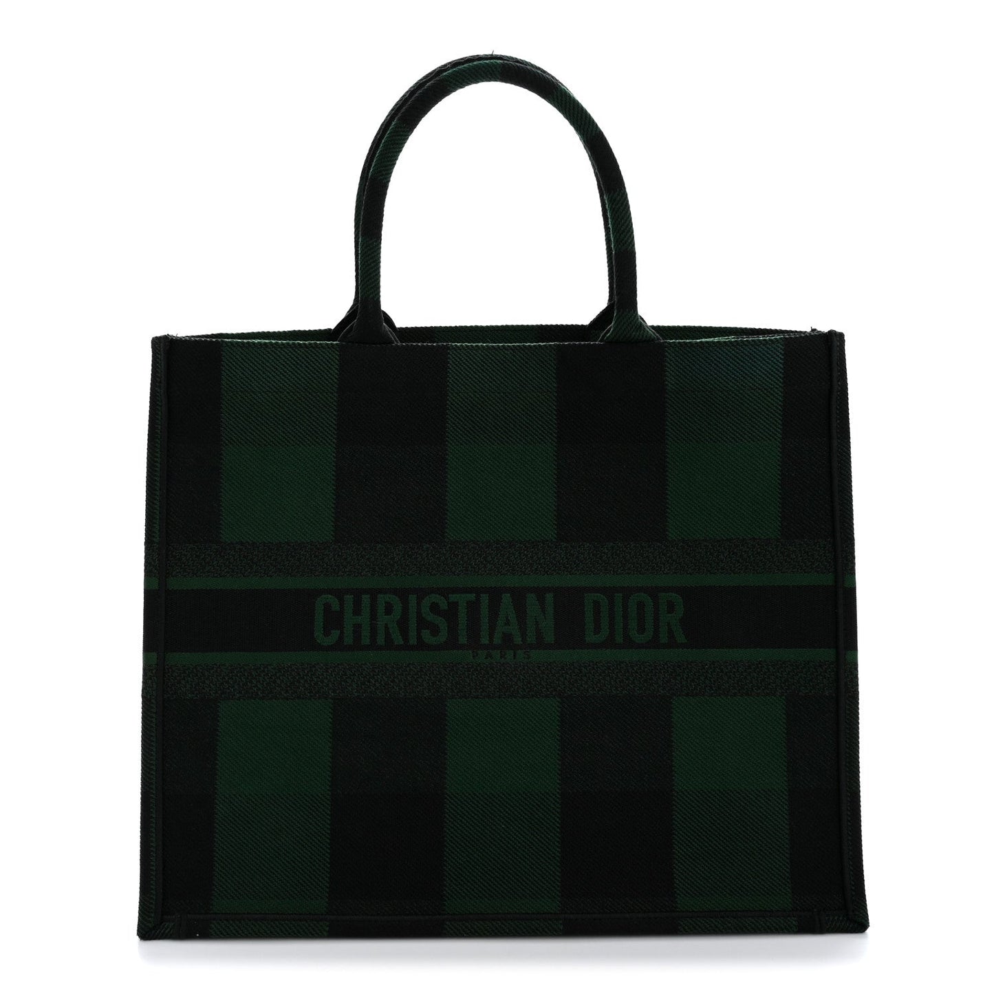 Canvas Embroidered Checkered Book Tote Black Green