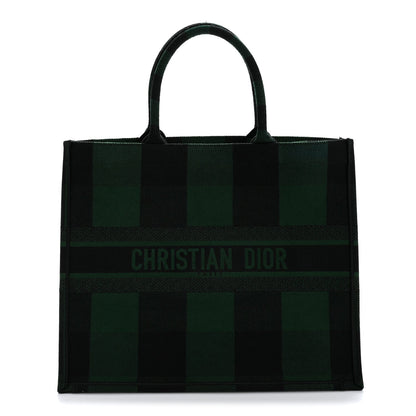 Canvas Embroidered Checkered Book Tote Black Green