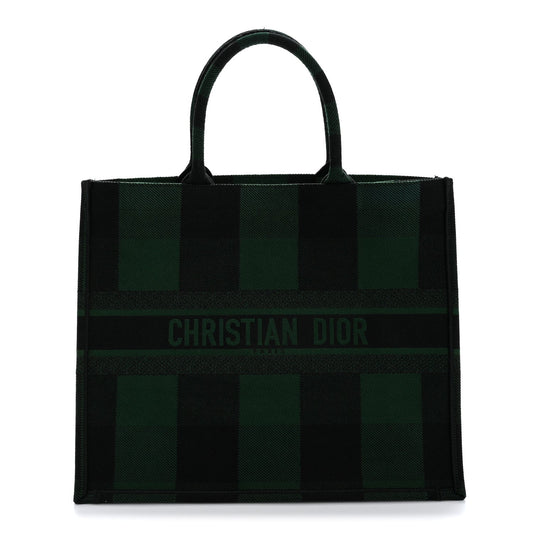 Canvas Embroidered Checkered Book Tote Black Green