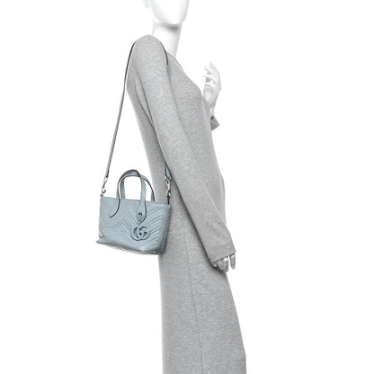 Nappa Chevron Matelasse Small GG Marmont Tote Bag Icy Blue