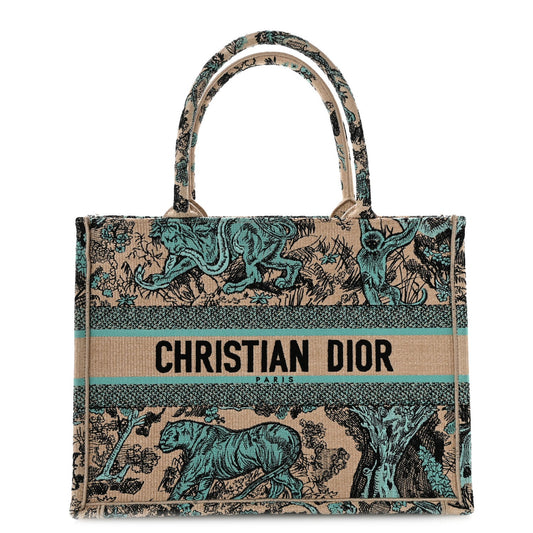 Raffia Embroidered Dioriviera Medium Book Tote Aquamarina