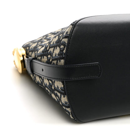 Oblique Calfskin Small Medaillon Bucket Bag Blue