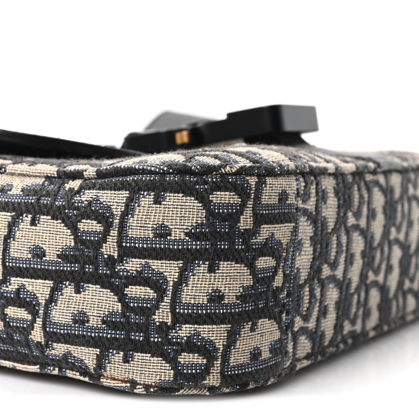 Oblique Jacquard Grained Calfskin Small Saddle Messenger Bag Beige Black