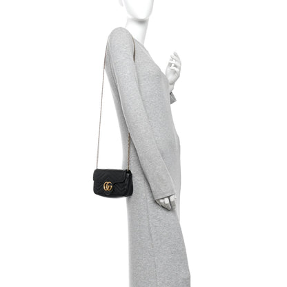 Calfskin Matelasse Super Mini GG Marmont Shoulder Bag Black