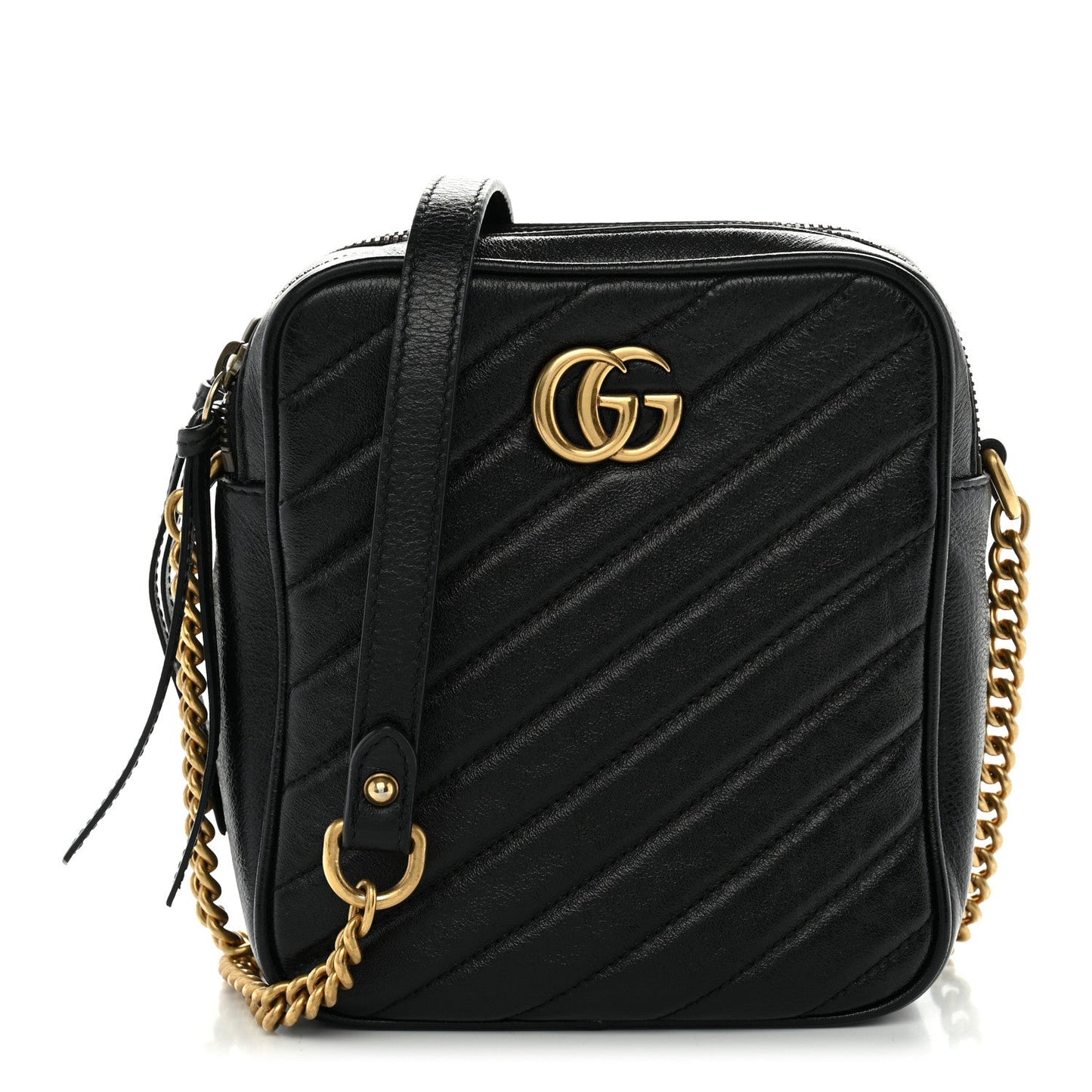 Azalea Calfskin Matelasse Diagonal Tall GG Marmont Crossbody Bag Black