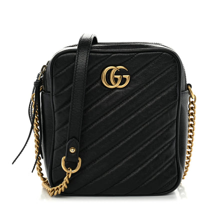 Azalea Calfskin Matelasse Diagonal Tall GG Marmont Crossbody Bag Black