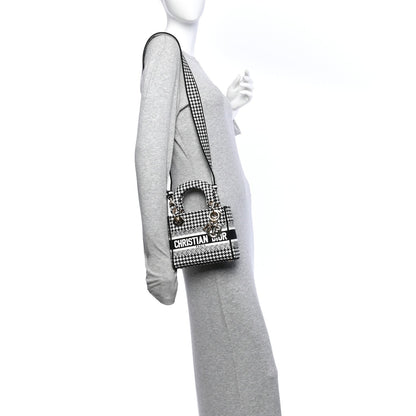 Canvas Houndstooth Embroidered Mini Lady D-Lite Black White