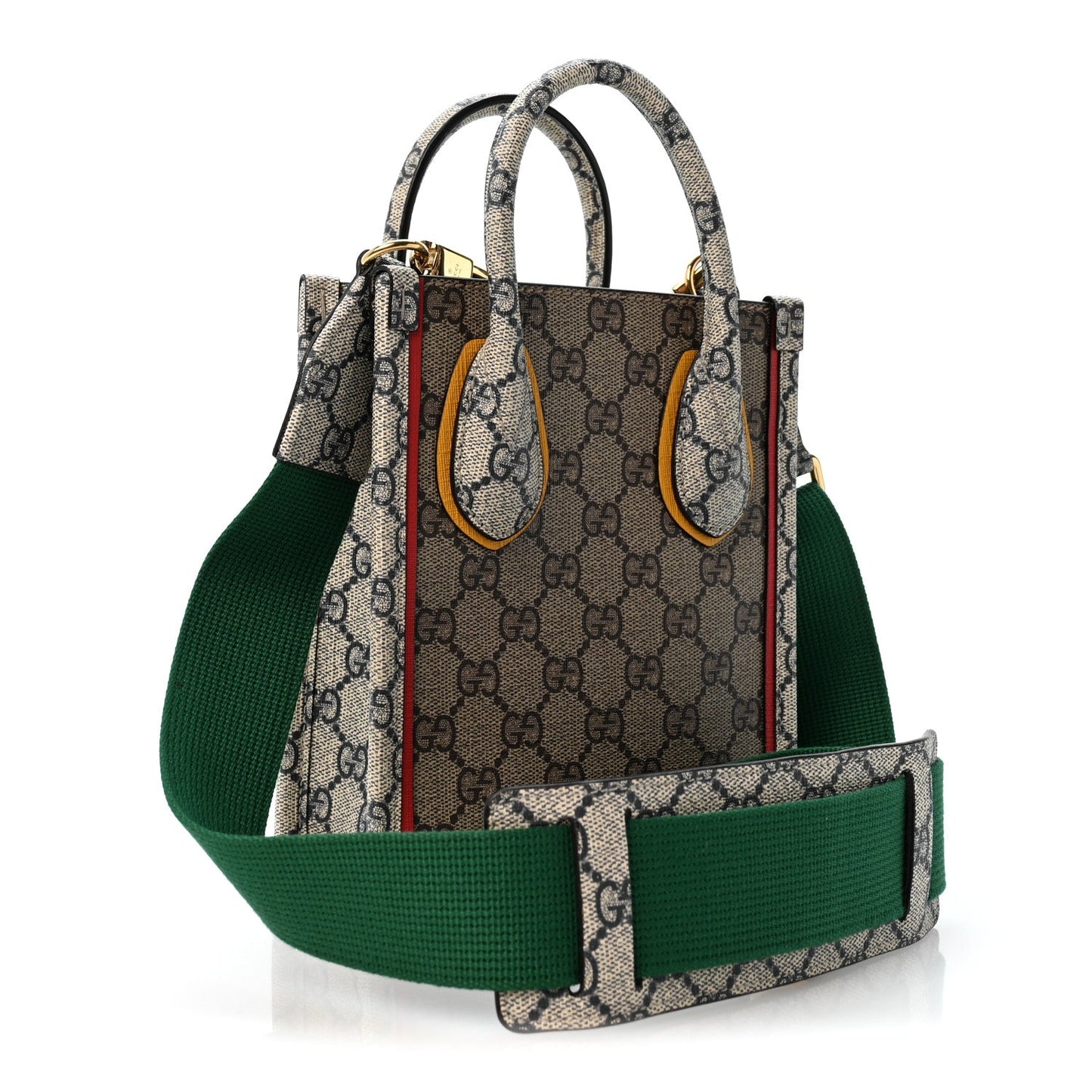 GG Supreme Monogram Exquisite Mini Vertical Tote Beige Ebony Blue Crop Live Red