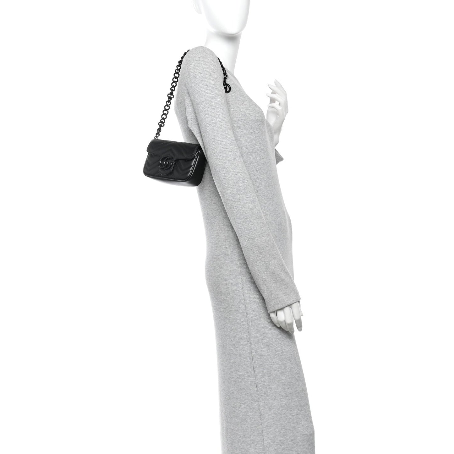 Calfskin Matelasse Monochrome GG Marmont Chain Belt Bag Black