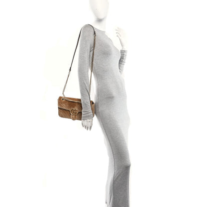 Velvet Matelasse Medium GG Marmont Shoulder Bag Taupe