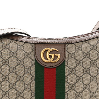 GG Supreme Monogram Web Small Ophidia Half Moon Hobo Brown