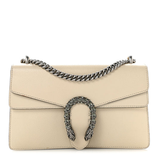 Textured Calfskin Crystal Small Dionysus Shoulder Bag Mystic White