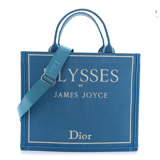 Cotton Toile De Jouy Oblique Embroidered Ulysses Dior Medium Book Tote With Strap Light Blue White