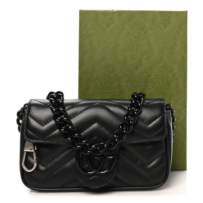 Calfskin Matelasse Monochrome GG Marmont Chain Belt Bag Black