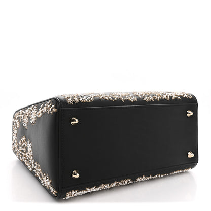 Calfskin Beaded Embroidered Ramage Butterfly Medium Lady Dior Black White Black White