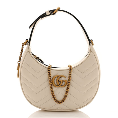 Calfskin Matelasse Chevron Mini GG Marmont Half Moon Hobo Mystic White