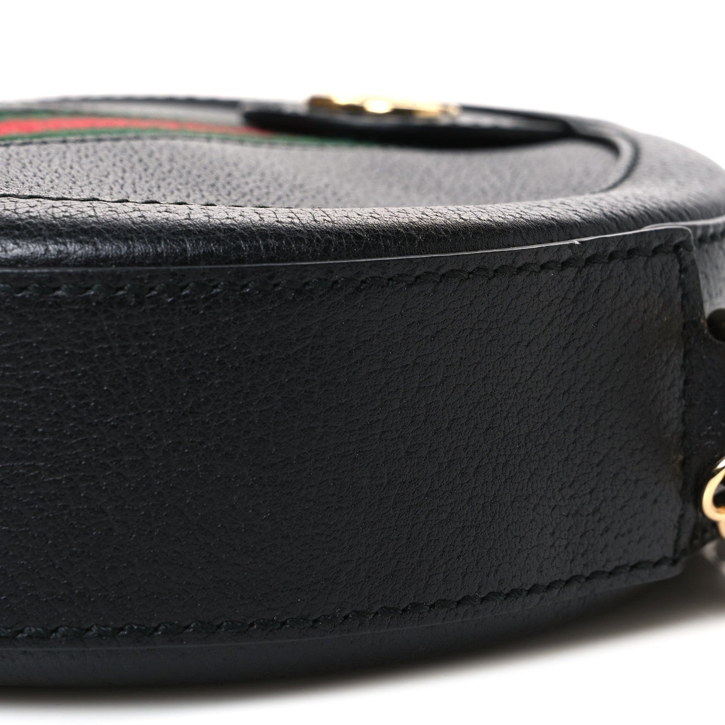 Grained Calfskin Web Mini Ophidia Round Shoulder Bag Black