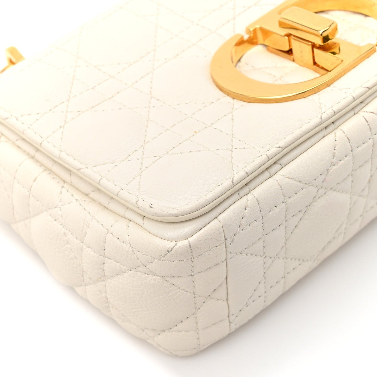 Grained Calfskin Cannage Small Caro Bag White