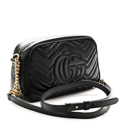 Calfskin Matelasse Small GG Marmont Chain Shoulder Bag Black