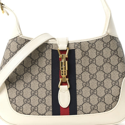 GG Supreme Monogram Azalea Calfskin Web Small Jackie 1961 Hobo Beige Ebony Mystic White