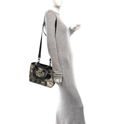 Calfskin Toile de Jouy Carnivora Medium Lady Dior White Black