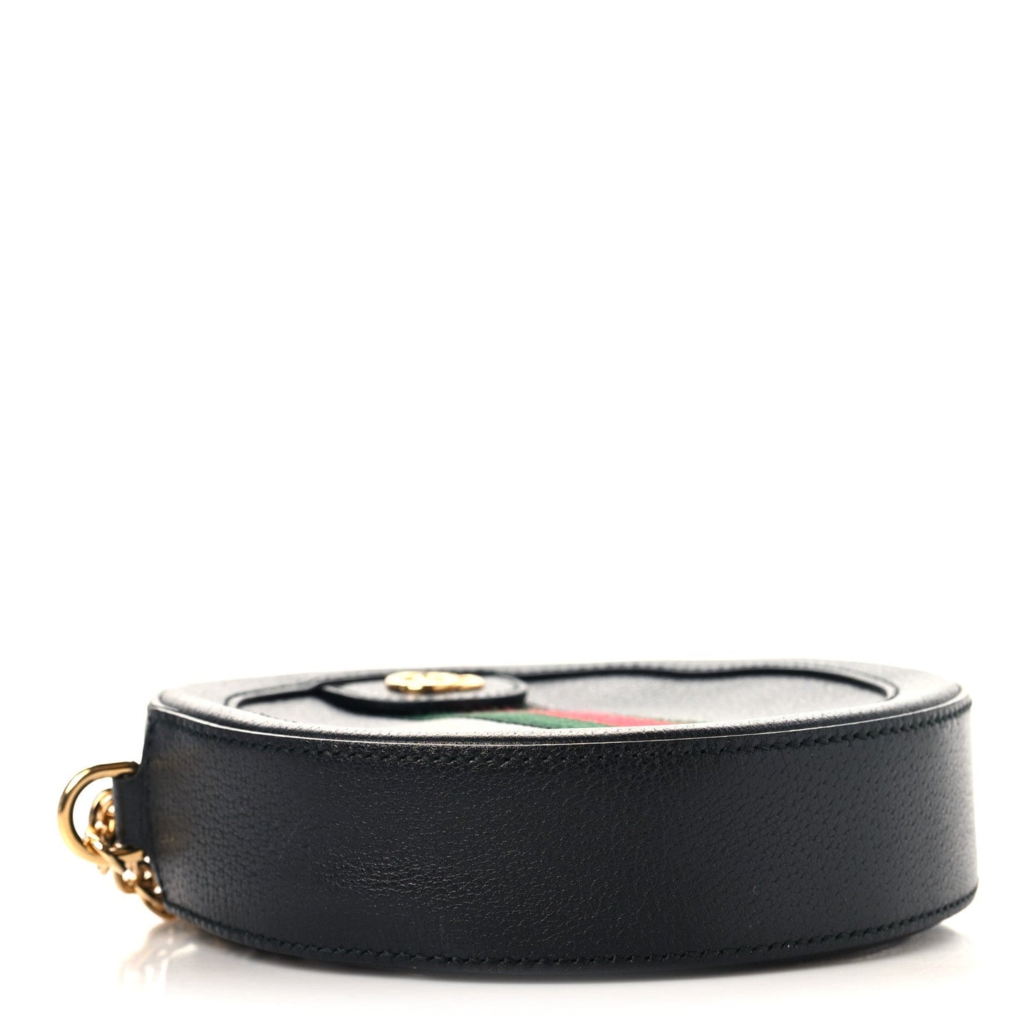 Grained Calfskin Web Mini Ophidia Round Shoulder Bag Black
