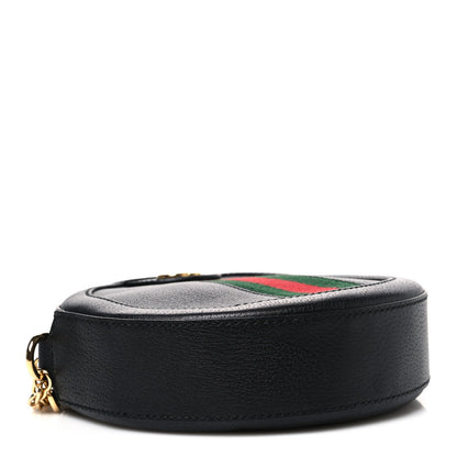Grained Calfskin Web Mini Ophidia Round Shoulder Bag Black