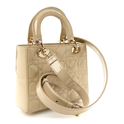 Patent Cannage Small Lady Dior Beige