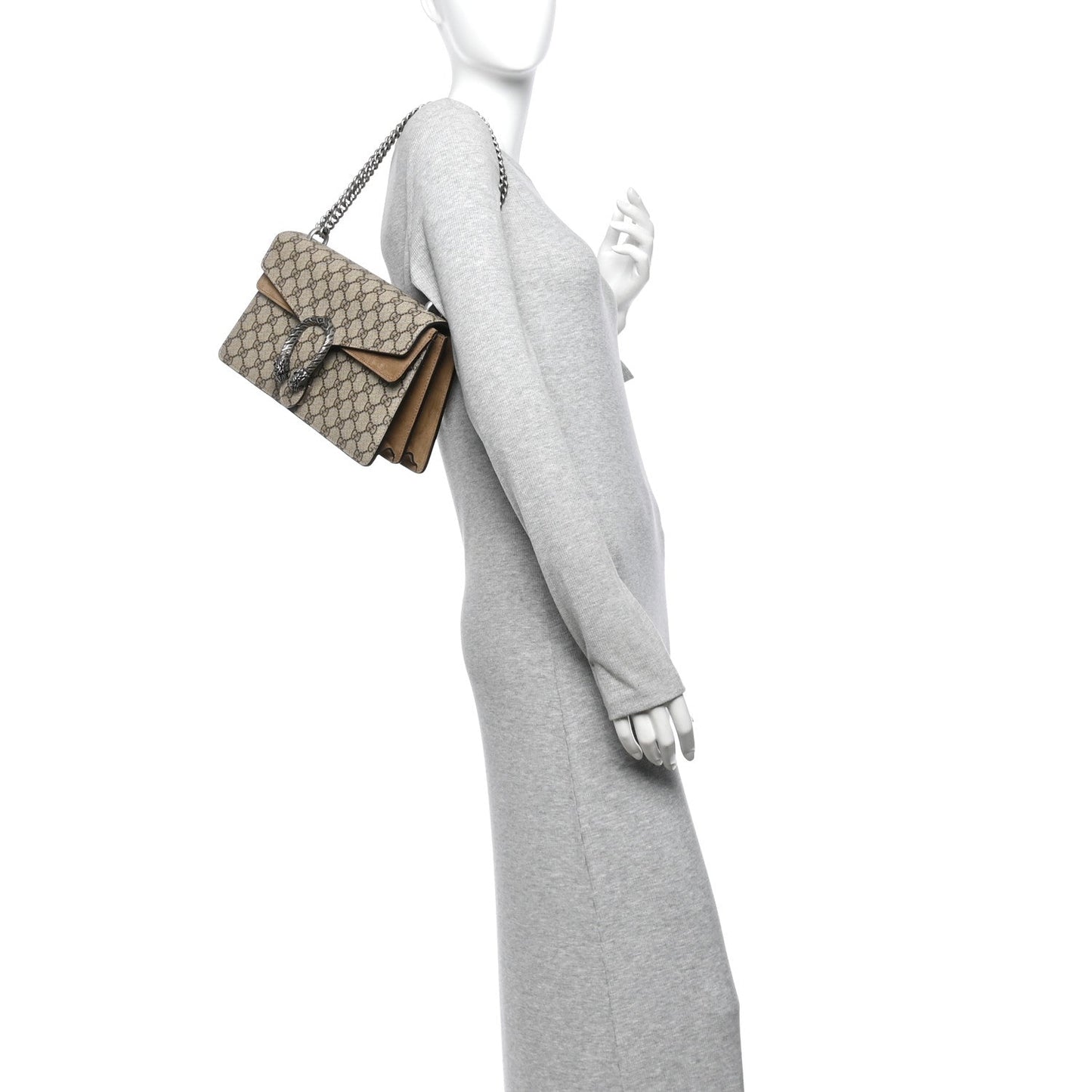 GG Supreme Monogram Suede Small Dionysus Shoulder Bag Beige Ebony Taupe