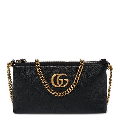 Pebbled Calfskin GG Marmont Zip Chain Bag Black