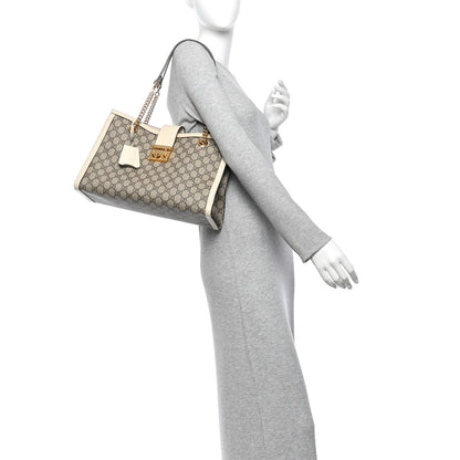 GG Supreme Monogram Medium Padlock Tote White