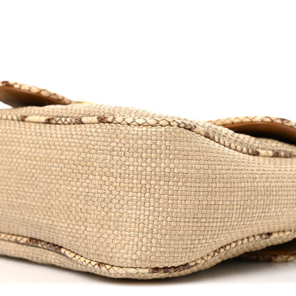 Raffia Elaphe Matelasse Small GG Marmont Shoulder Bag Natural Cream Brown