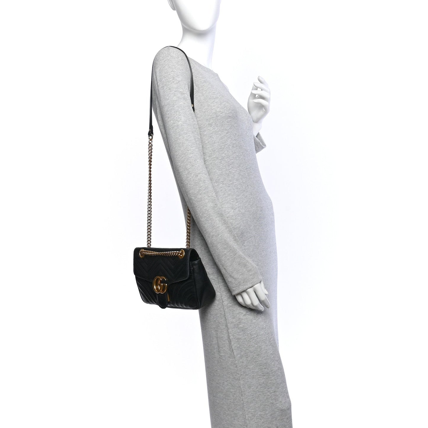 Calfskin Matelasse Small GG Marmont Shoulder Bag Black