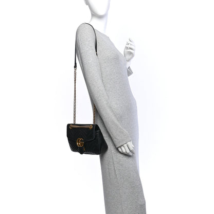 Calfskin Matelasse Small GG Marmont Shoulder Bag Black