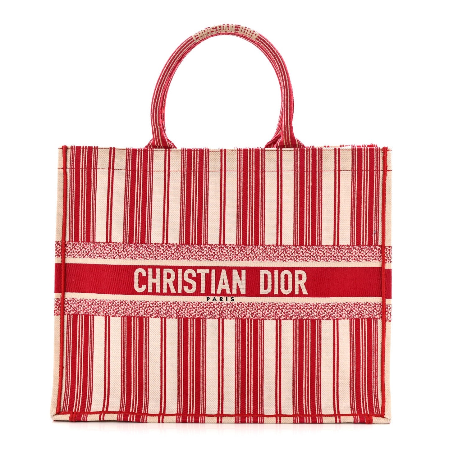 Canvas Embroidered Mykonos Large Striped Book Tote Red