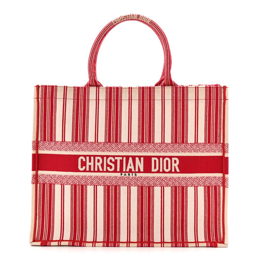 Canvas Embroidered Mykonos Large Striped Book Tote Red