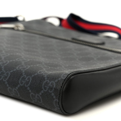 GG Supreme Monogram Appia Calfskin Web Flat Messenger Bag Black Grey