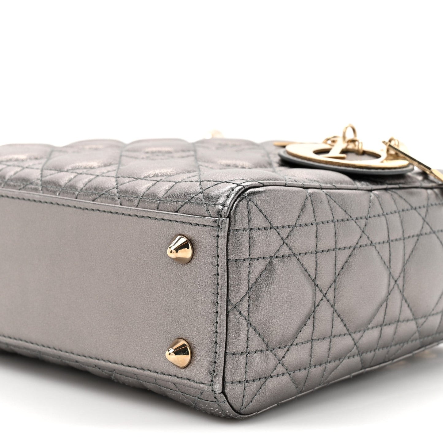 Metallic Lambskin Cannage Small My ABCDior Lady Dior Dark Silver