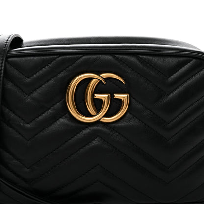 Calfskin Matelasse Small GG Marmont Chain Shoulder Bag Black
