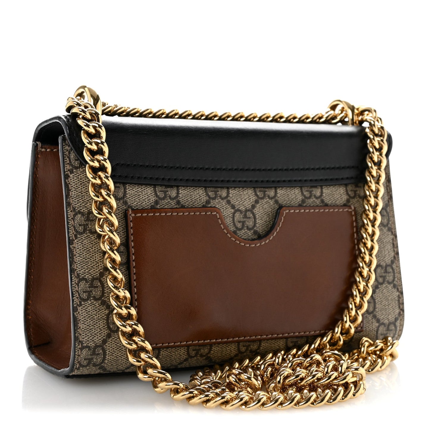 GG Supreme Monogram Calfskin Small Padlock Shoulder Bag Beige Black Cuir