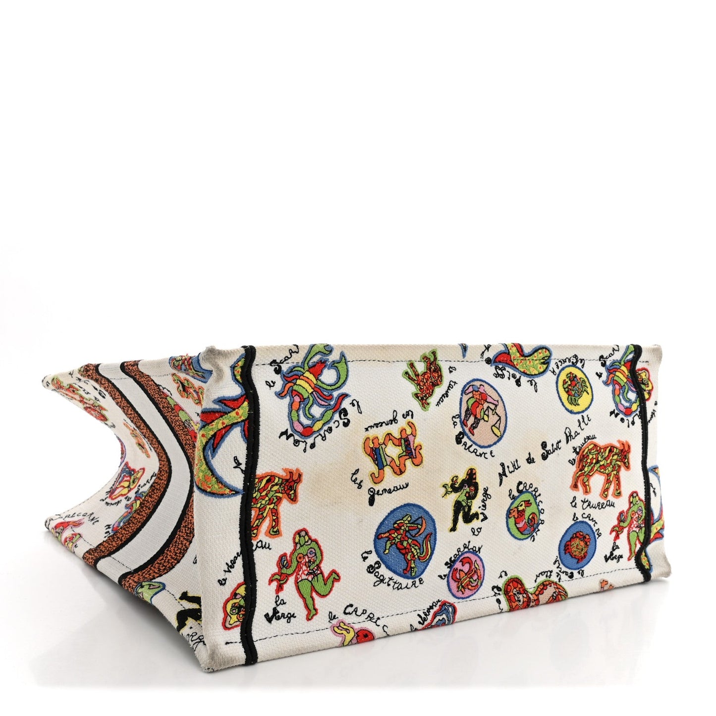 Canvas Embroidered Dragon Zodiac Medium Book Tote White Multicolor