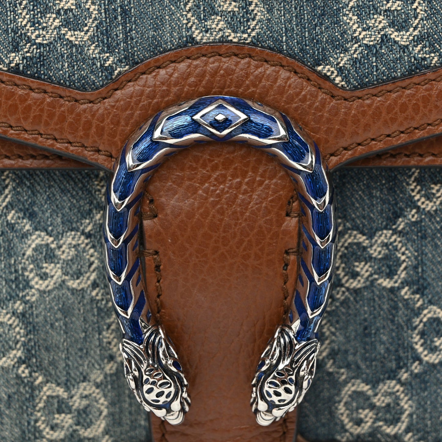New Denim GG Monogram Dollar Calfskin Enamel Mini Dionysus Shoulder Bag Blue Tea Cuir Epilog Electric Blue